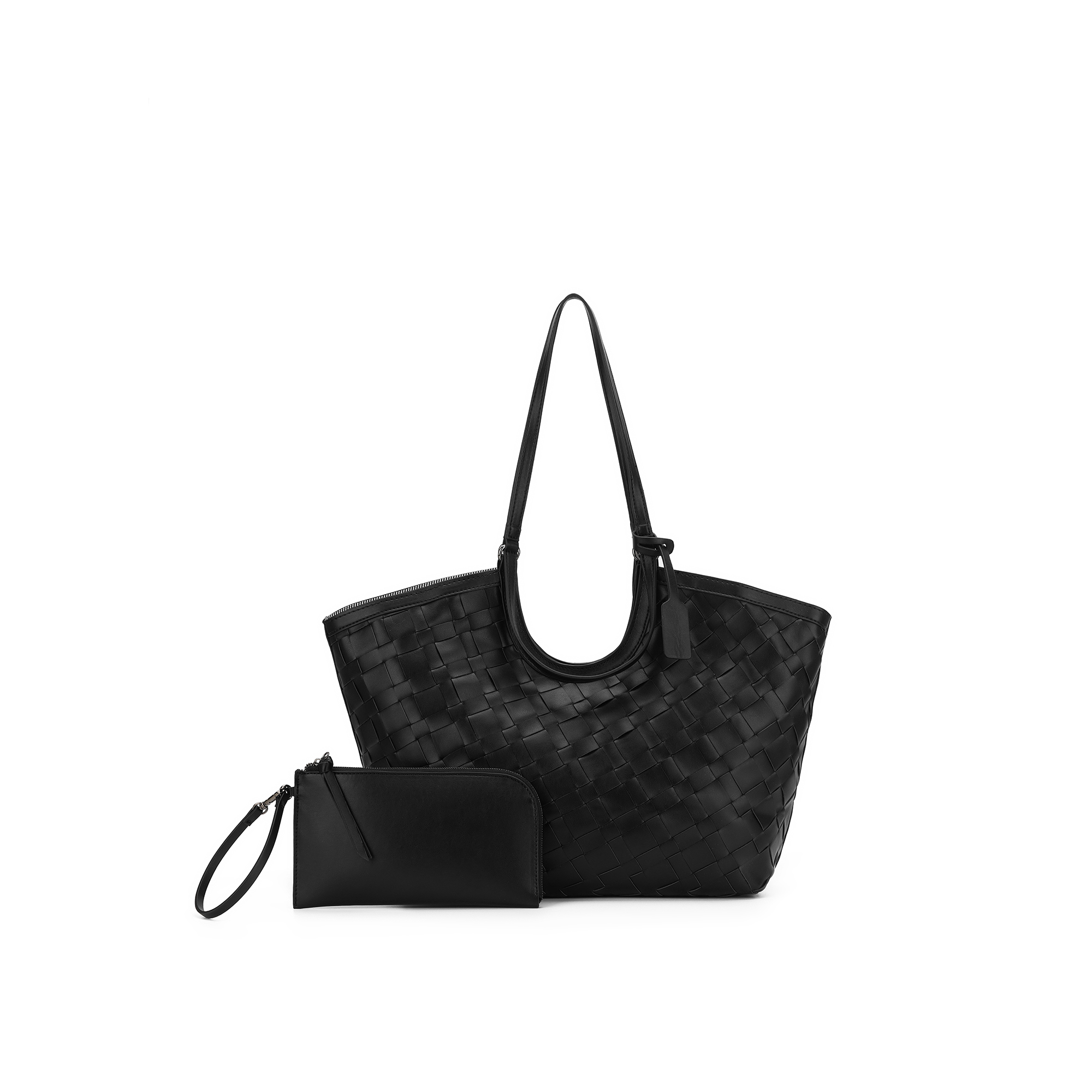 Solana Black 2 Piece Woven Handbag Tote for wholesale by BLACK CAVIAR DESIGNS