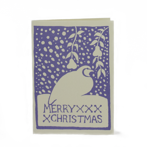 Small Card Partridge and Pear Tree Pale Blue for wholesale by Cambridge Imprint