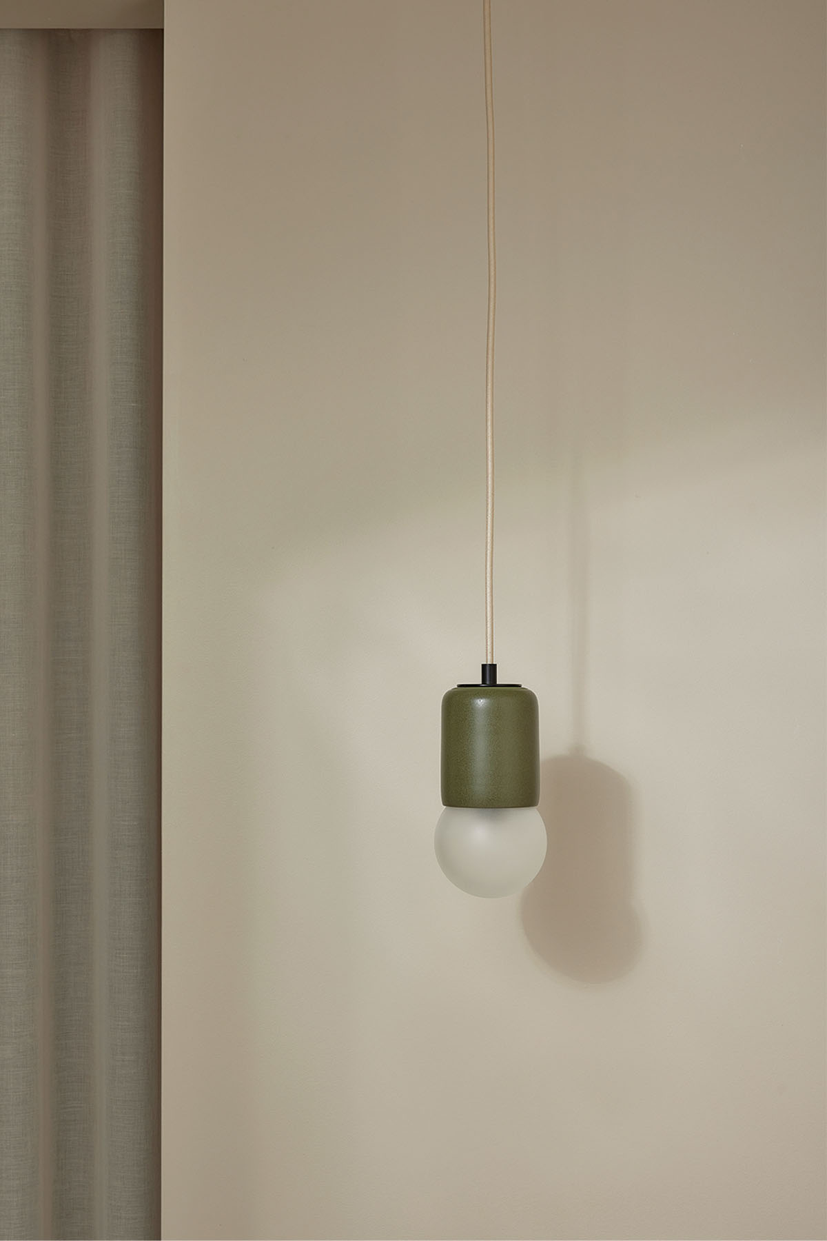 Terra 1 Pendant Light - Fabric Olive, Brushed Black