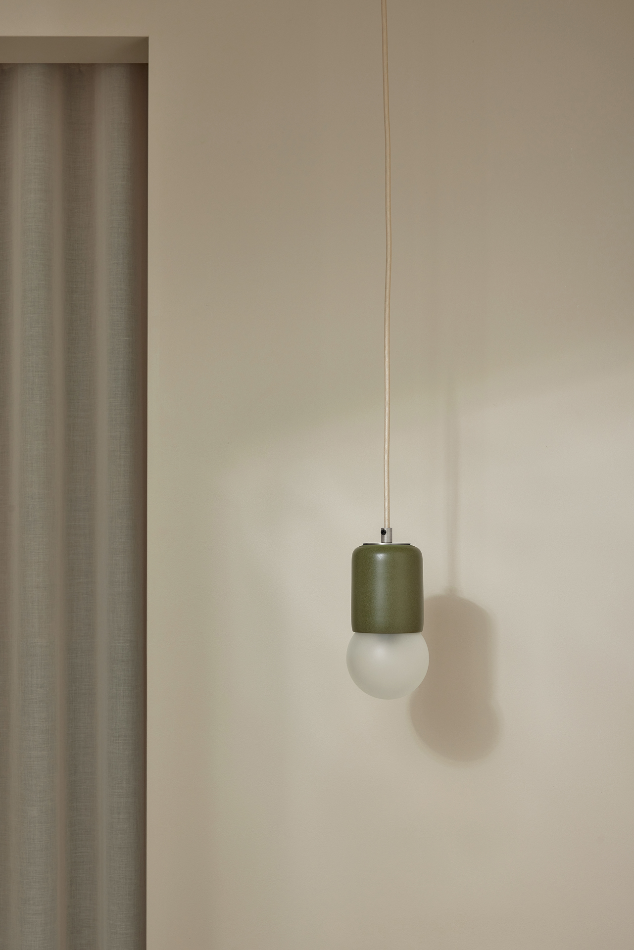 Terra 1 Pendant Light - Fabric Olive, Brushed Nickel