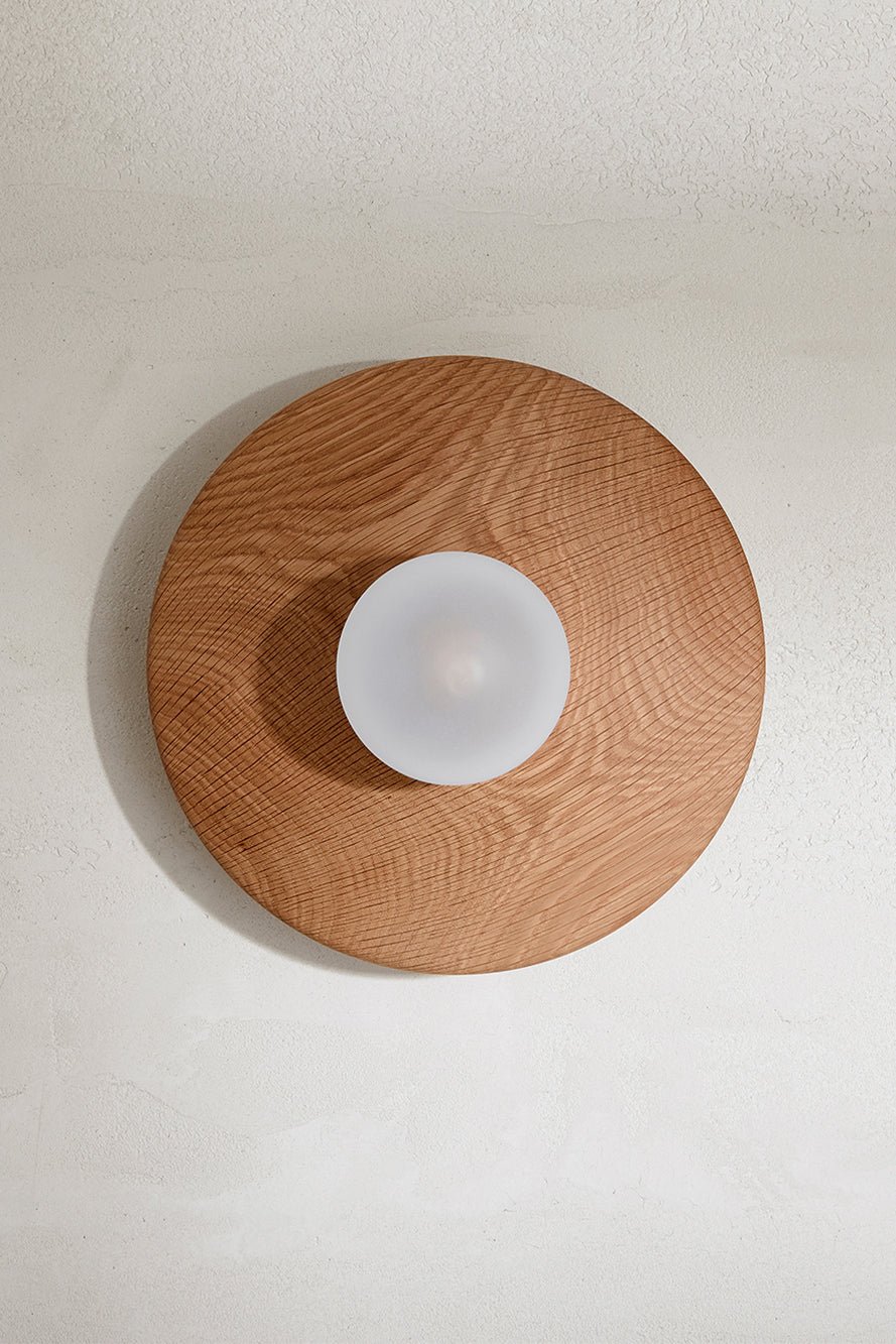 Bright Beads Disc Wall Light Oak & White Satin