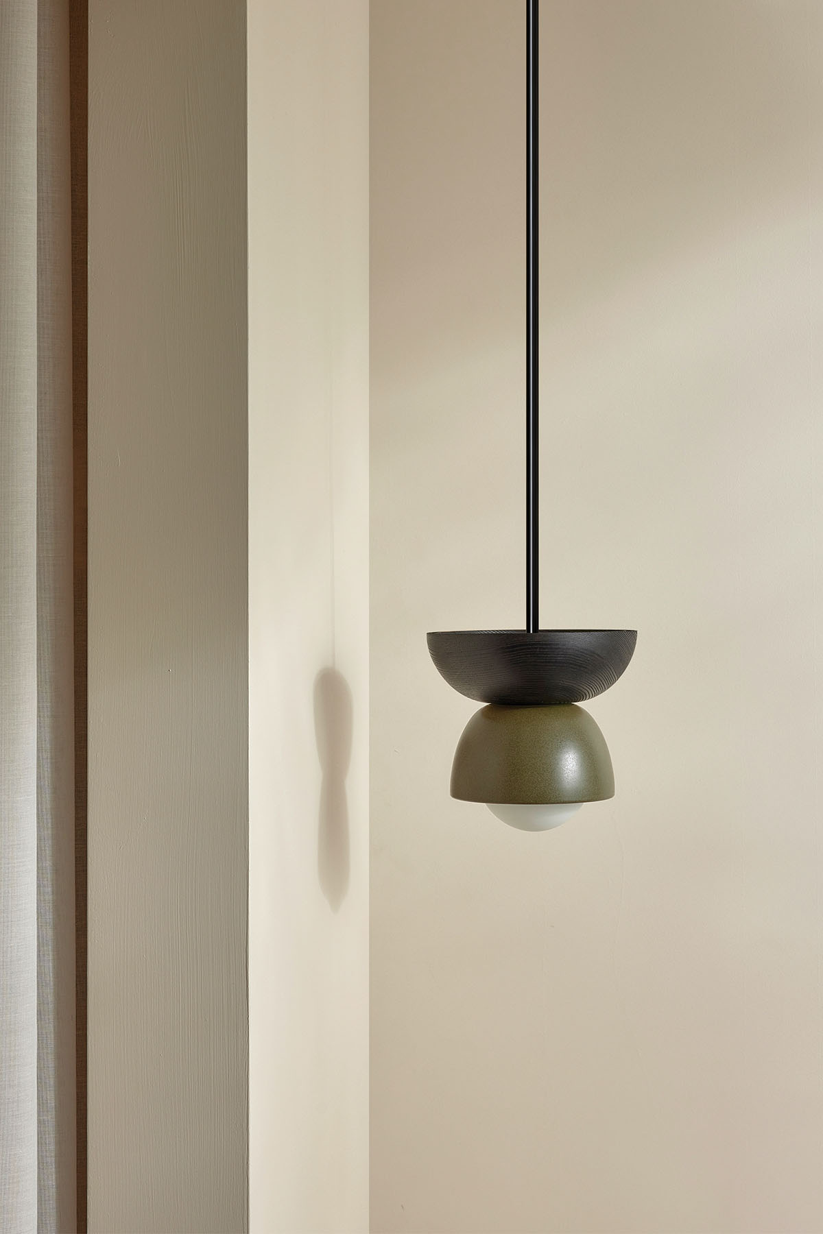 Terra 00 Pendant Light - Solid Rod Olive, Blackened Ash, Brushed Black