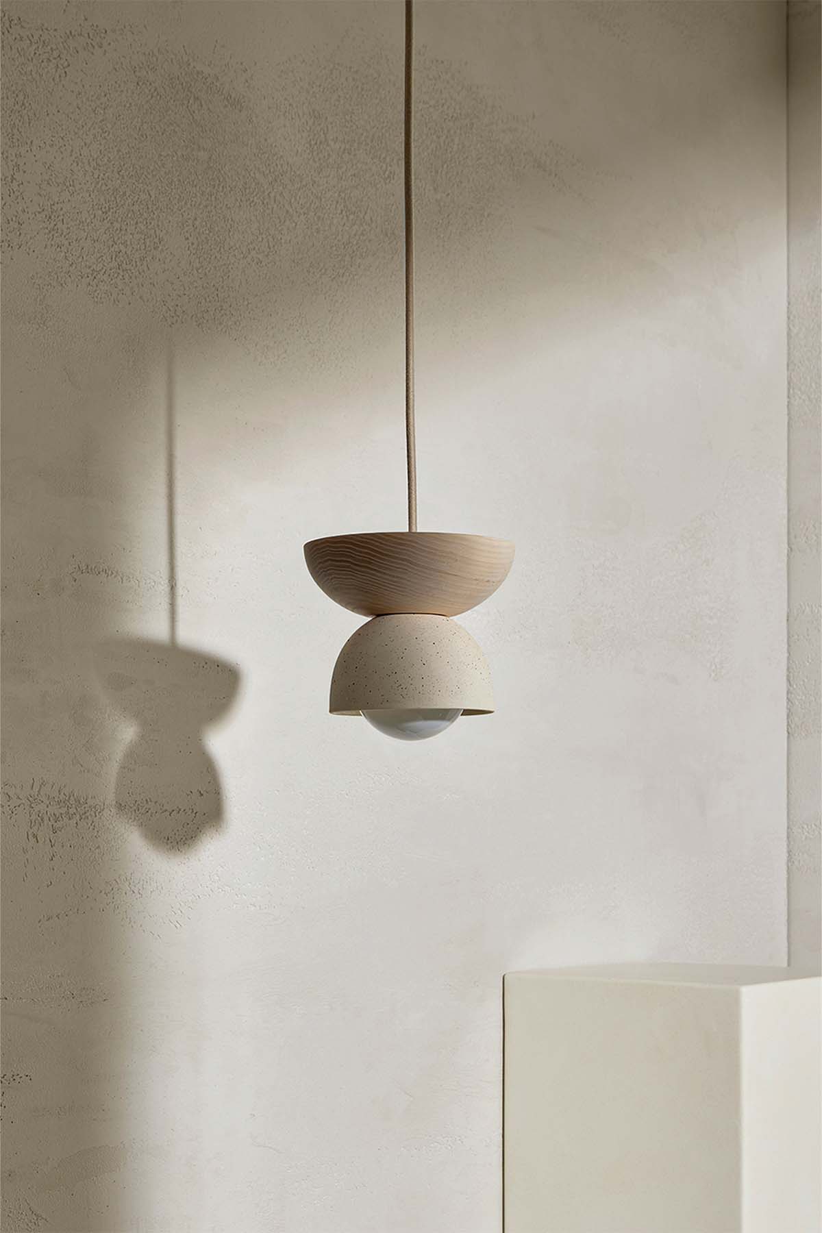 Terra 00 Pendant Light - Fabric Vanilla Bean, Bleached Ash, Brushed Nickel