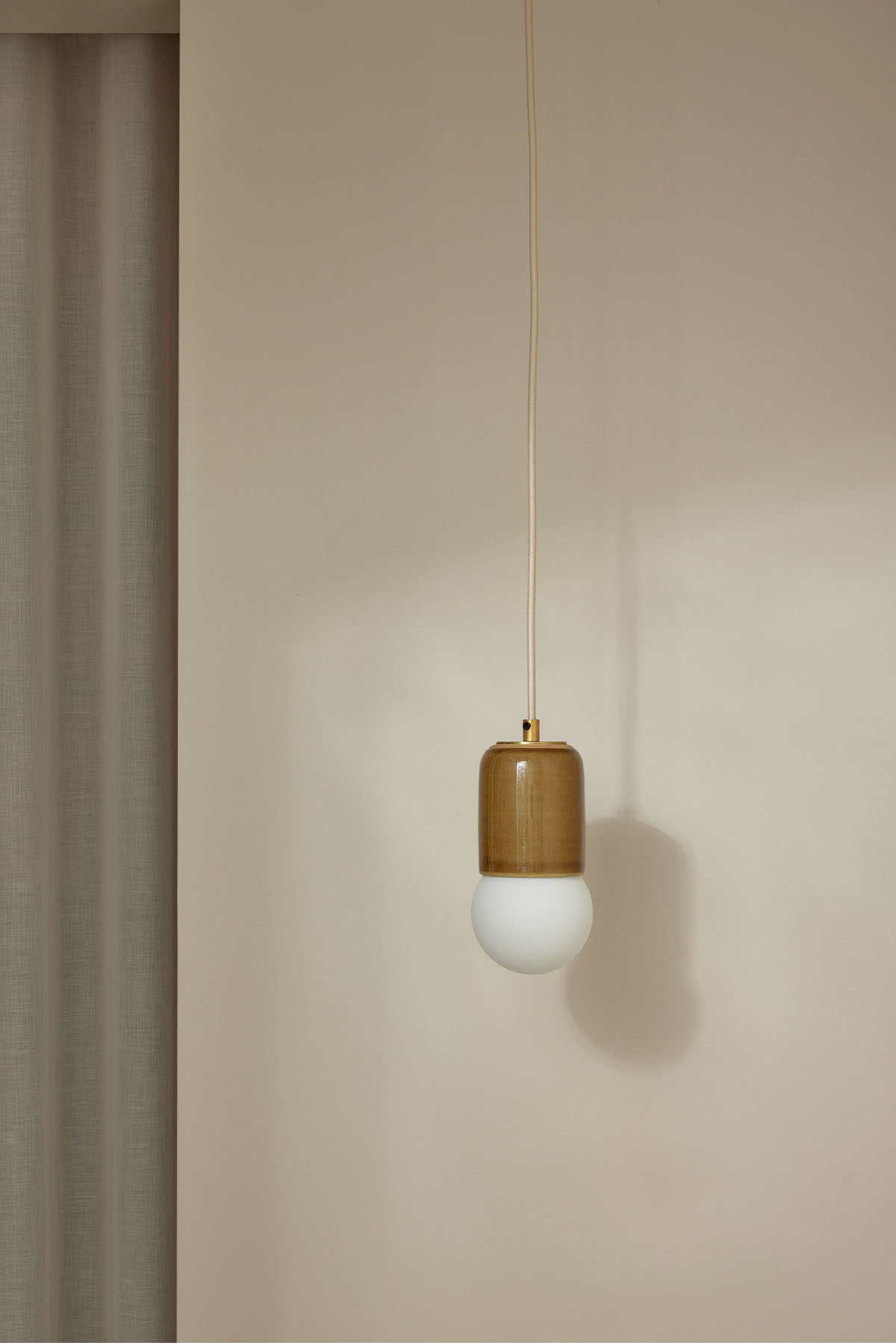 Terra 1 Pendant Light - Fabric Chartreuse, Brass