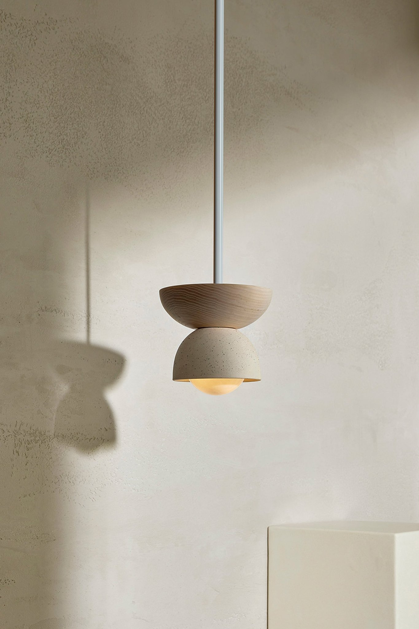 Terra 00 Pendant Light - Solid Rod Vanilla Bean, Bleached Ash, White Satin