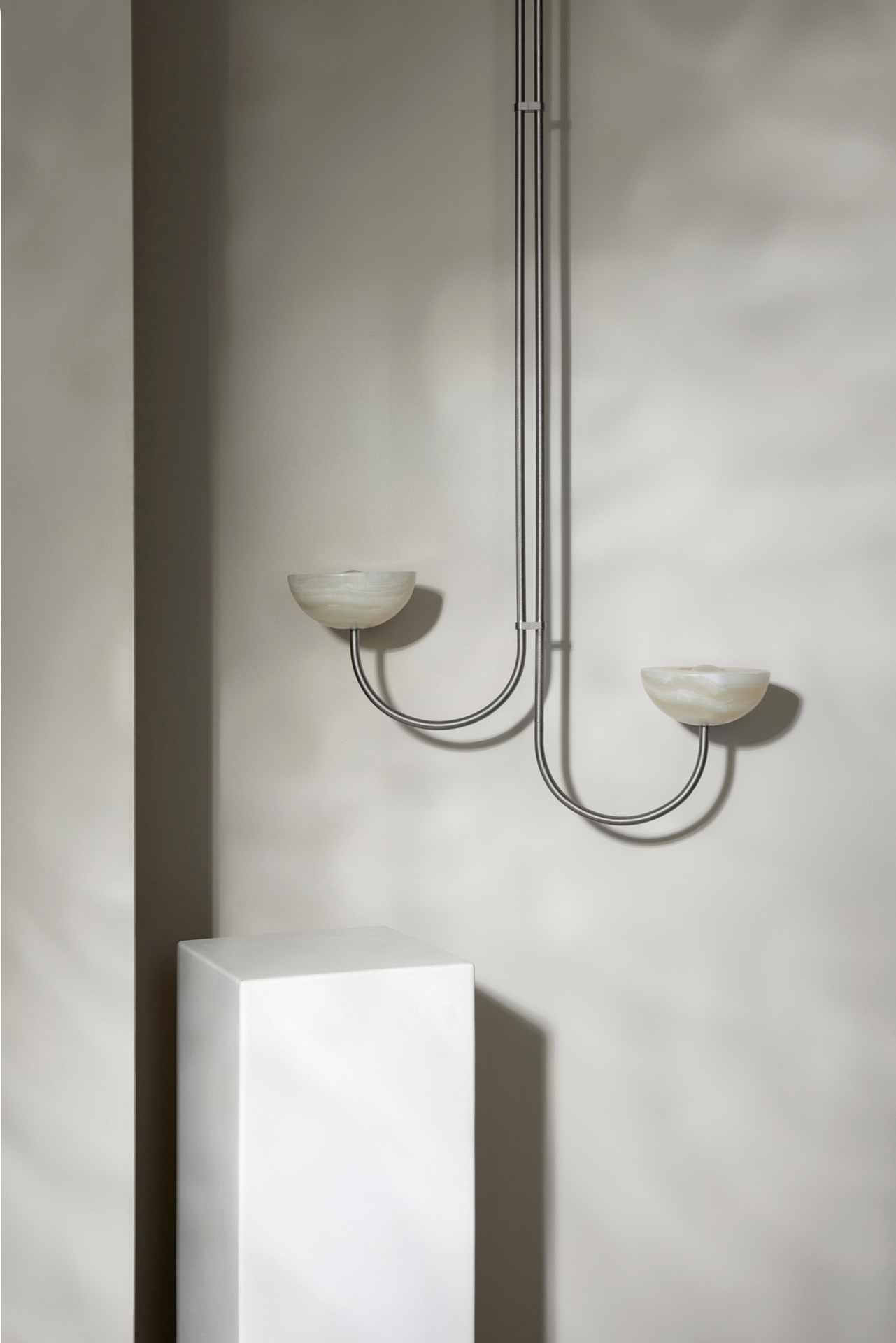 Aurelia Double Pendant Offset Large White Onyx & Brushed Nickel