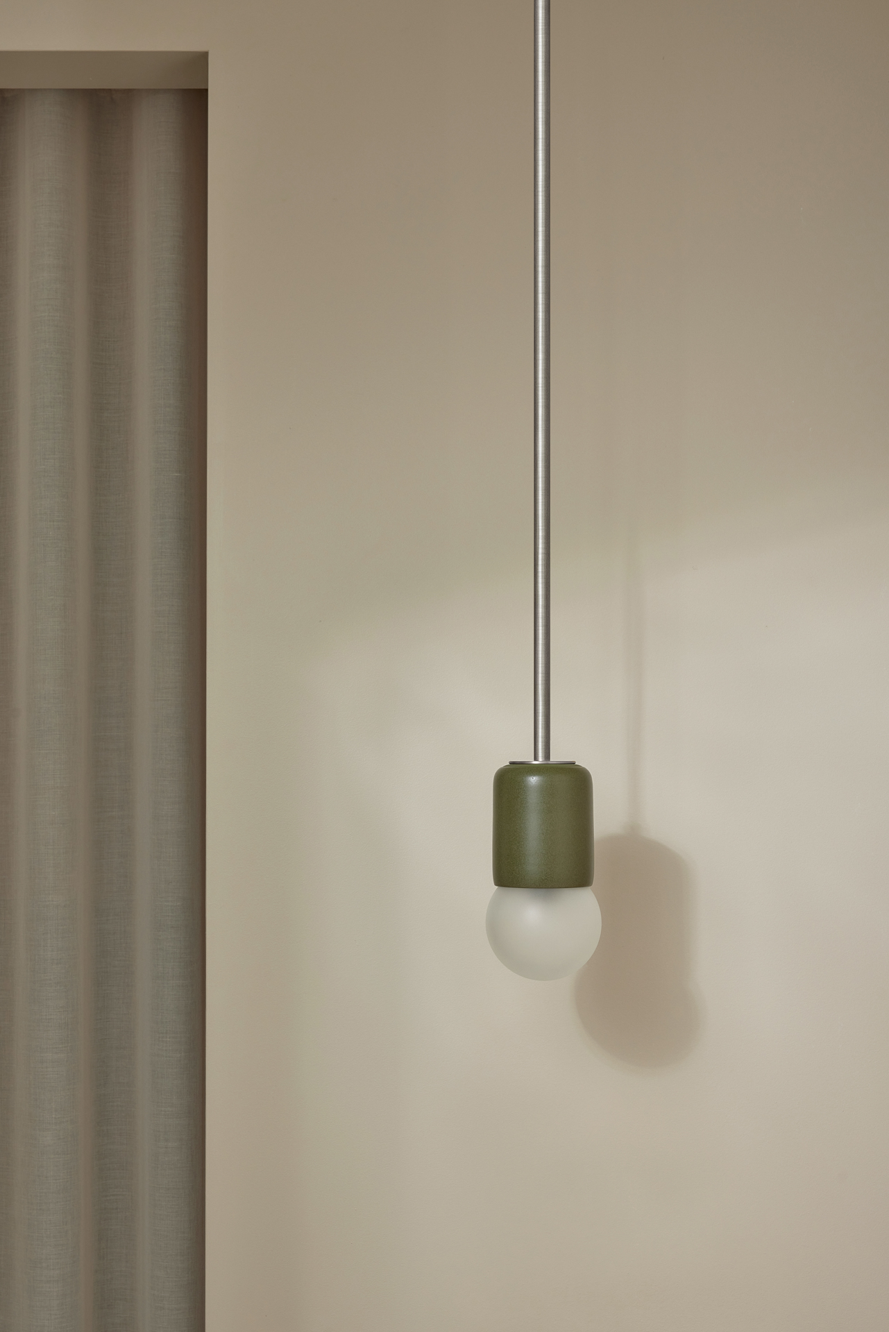 Terra 1 Pendant Light - Solid Rod Olive, Brushed Nickel