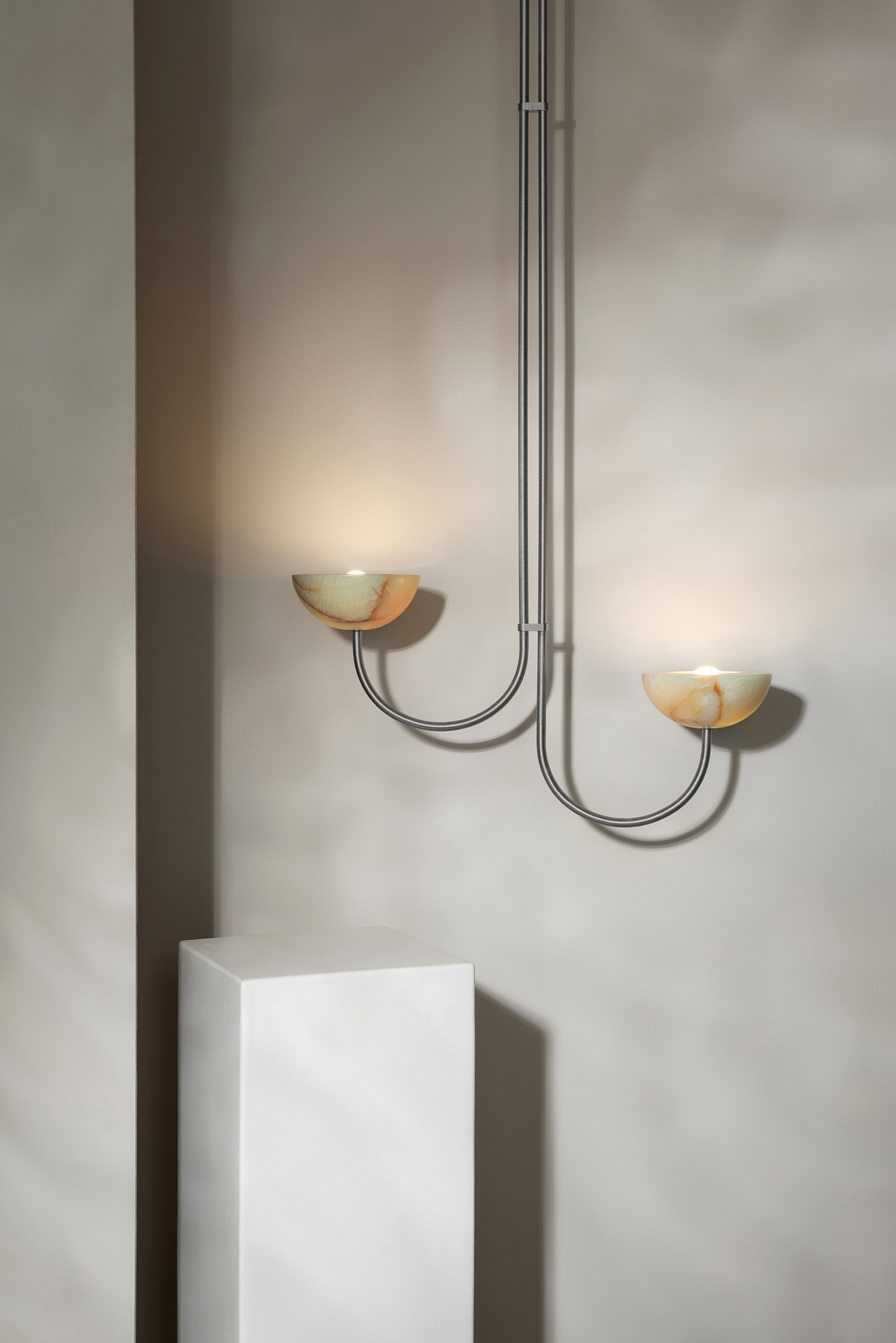 Aurelia Double Pendant Offset Small Jade Onyx & Brushed Nickel