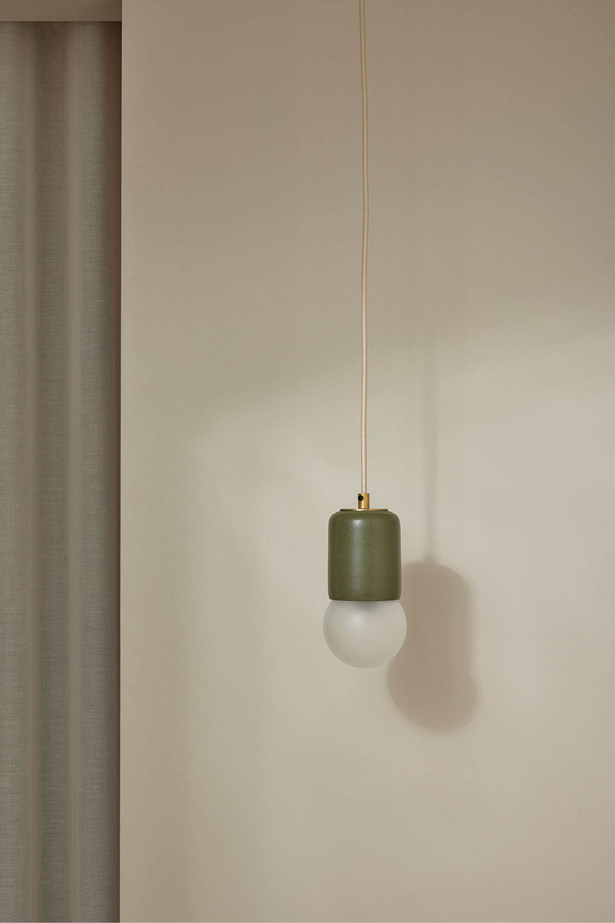 Terra 1 Pendant Light - Fabric Olive, Brass