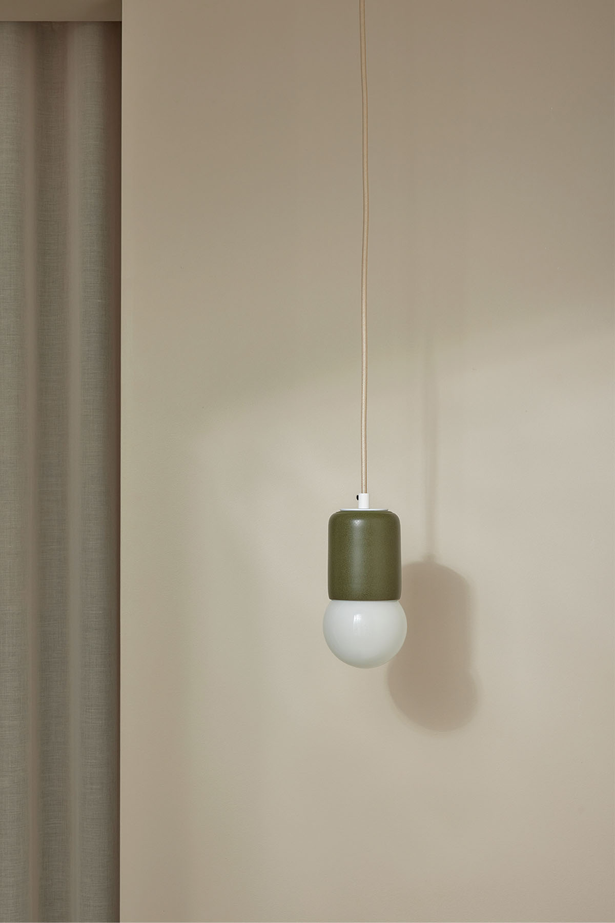 Terra 1 Pendant Light - Fabric Olive, White Satin
