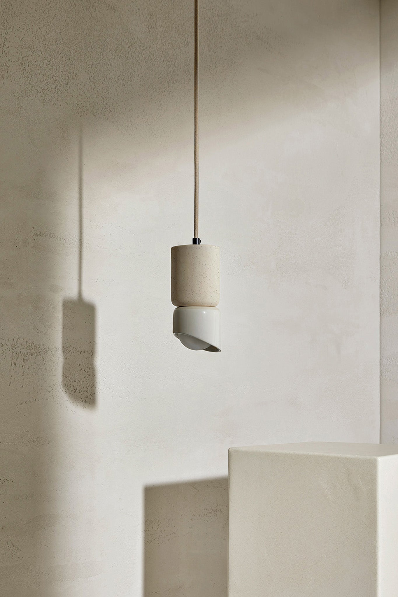 Terra 1.5 Pendant Light - Fabric Vanilla Bean, Brushed Black