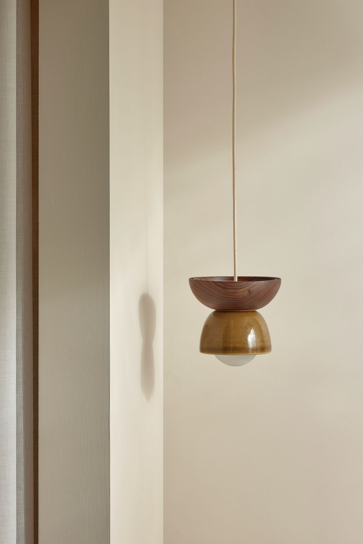 Terra 00 Pendant Light - Fabric Chartreuse, Walnut, White Satin