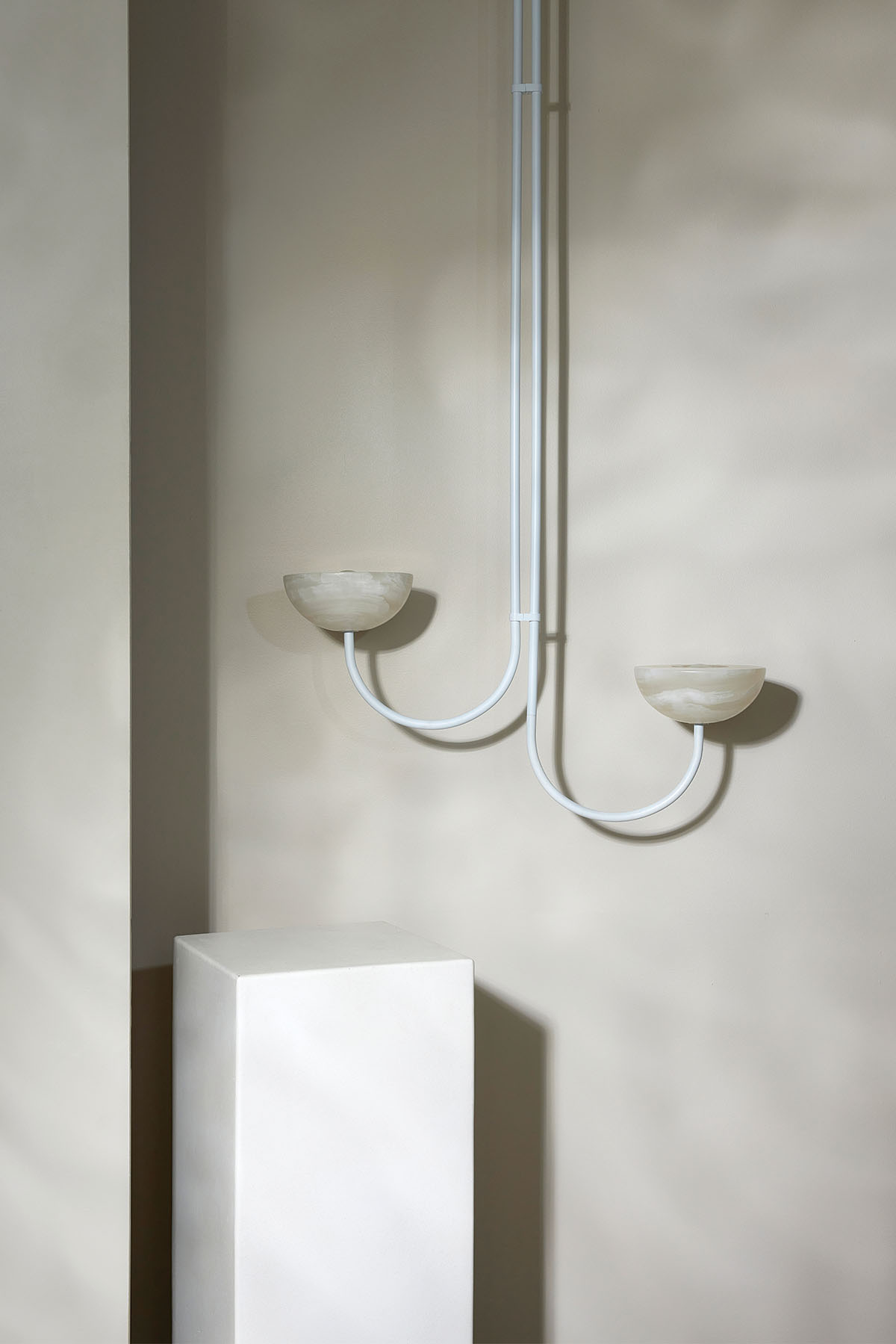 Aurelia Double Pendant Offset Small White Onyx & White Satin