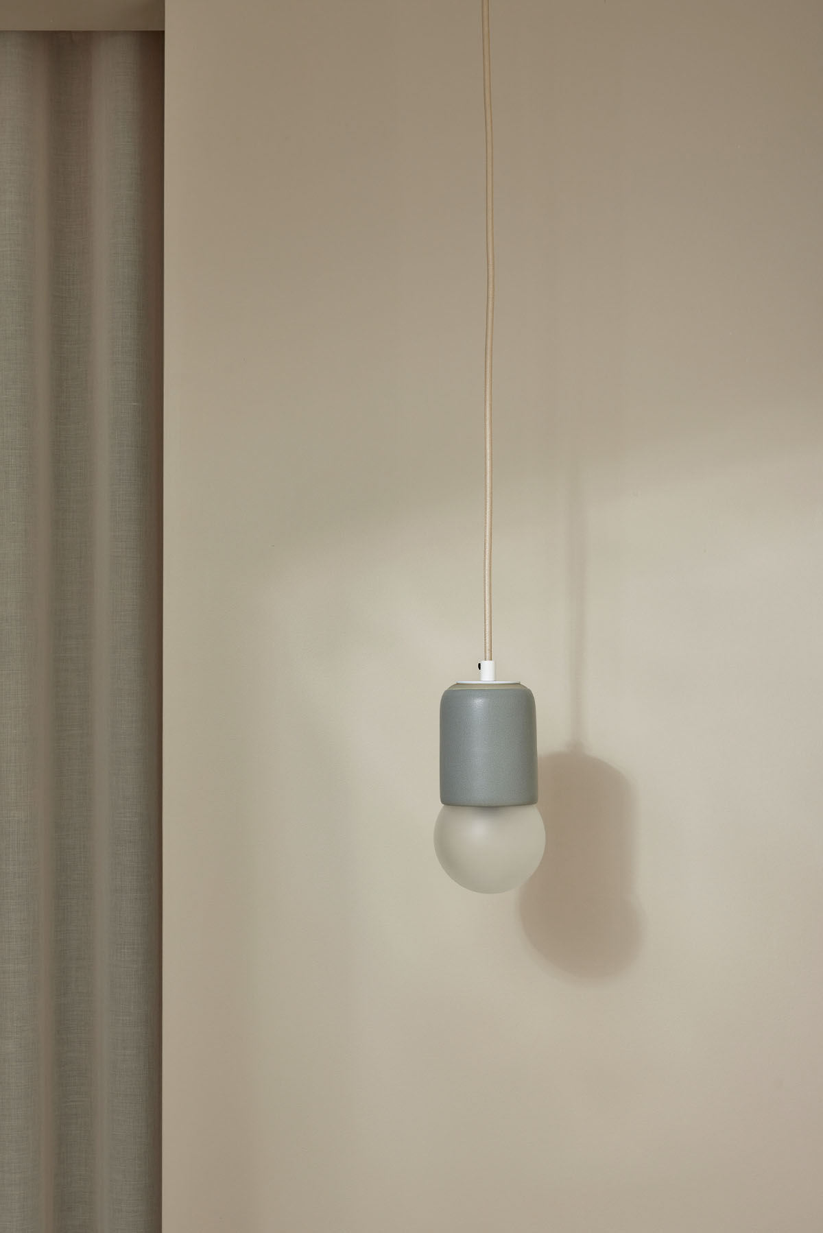 Terra 1 Pendant Light - Fabric Fog, White Satin