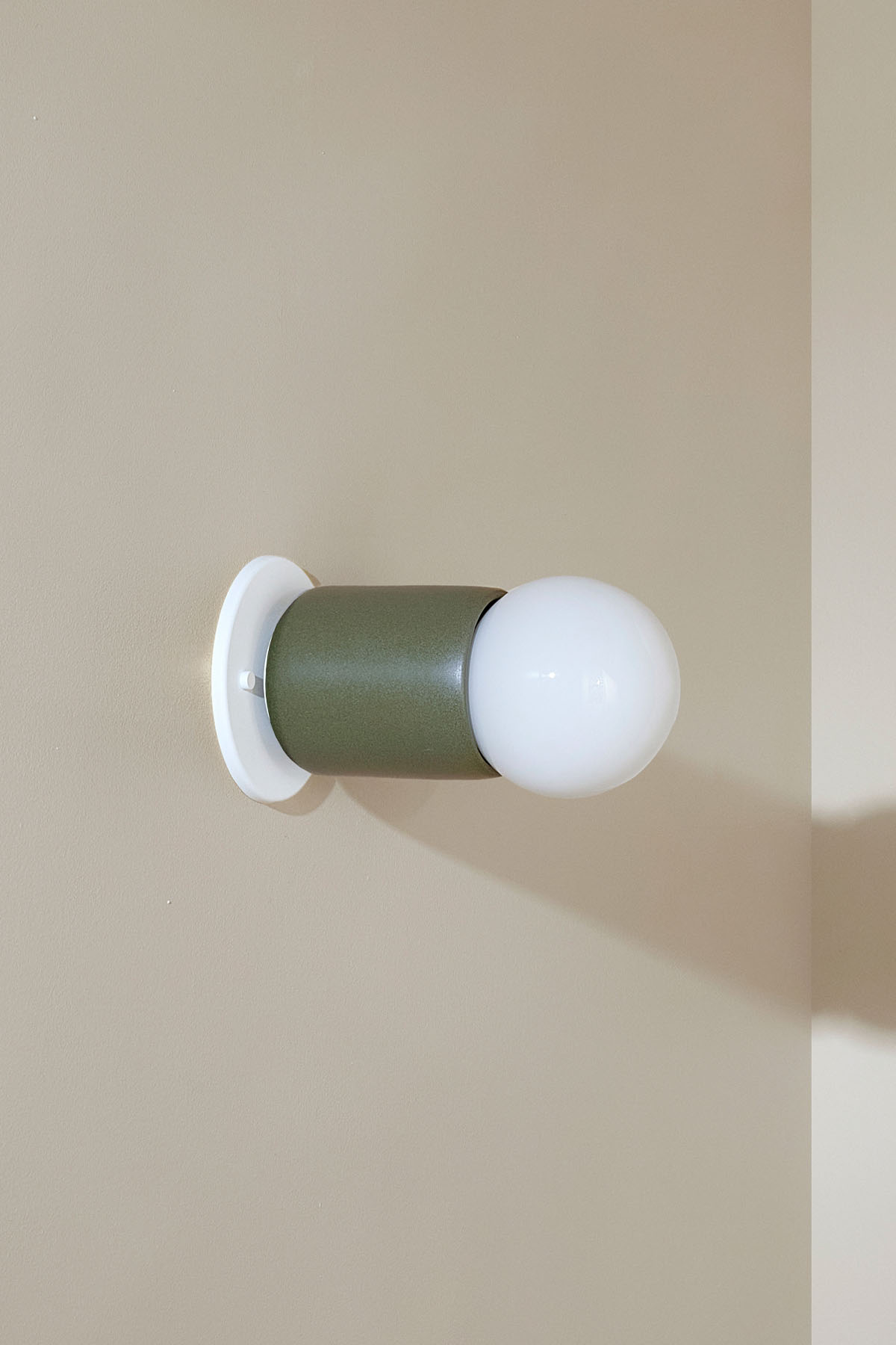 Terra 1 Surface Sconce Olive, White Satin, Slim Base Junction Box Adaptor