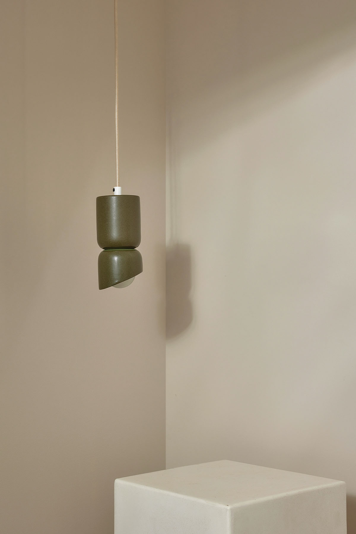 Terra 1.5 Pendant Light - Fabric Olive, White Satin