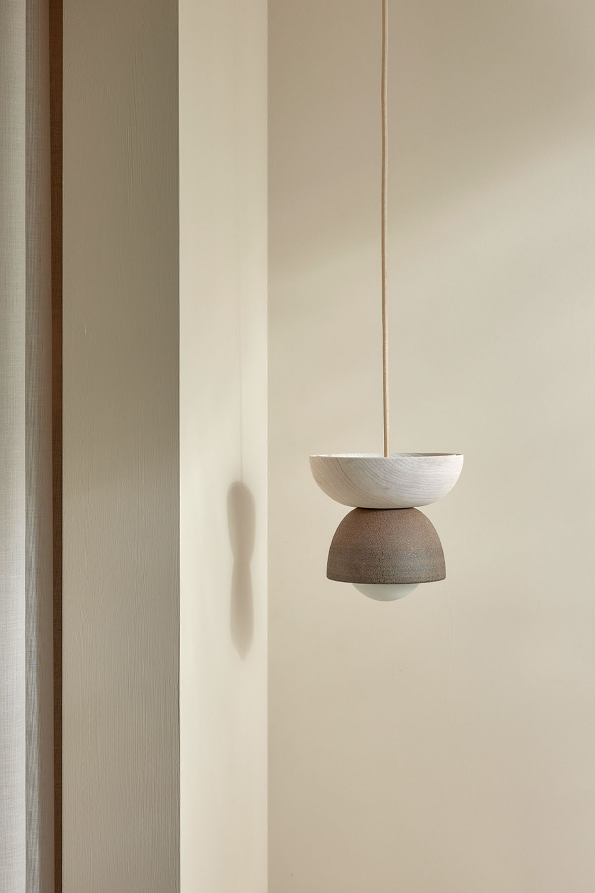 Terra 00 Pendant Light - Fabric Clay, Bleached Ash, White Satin