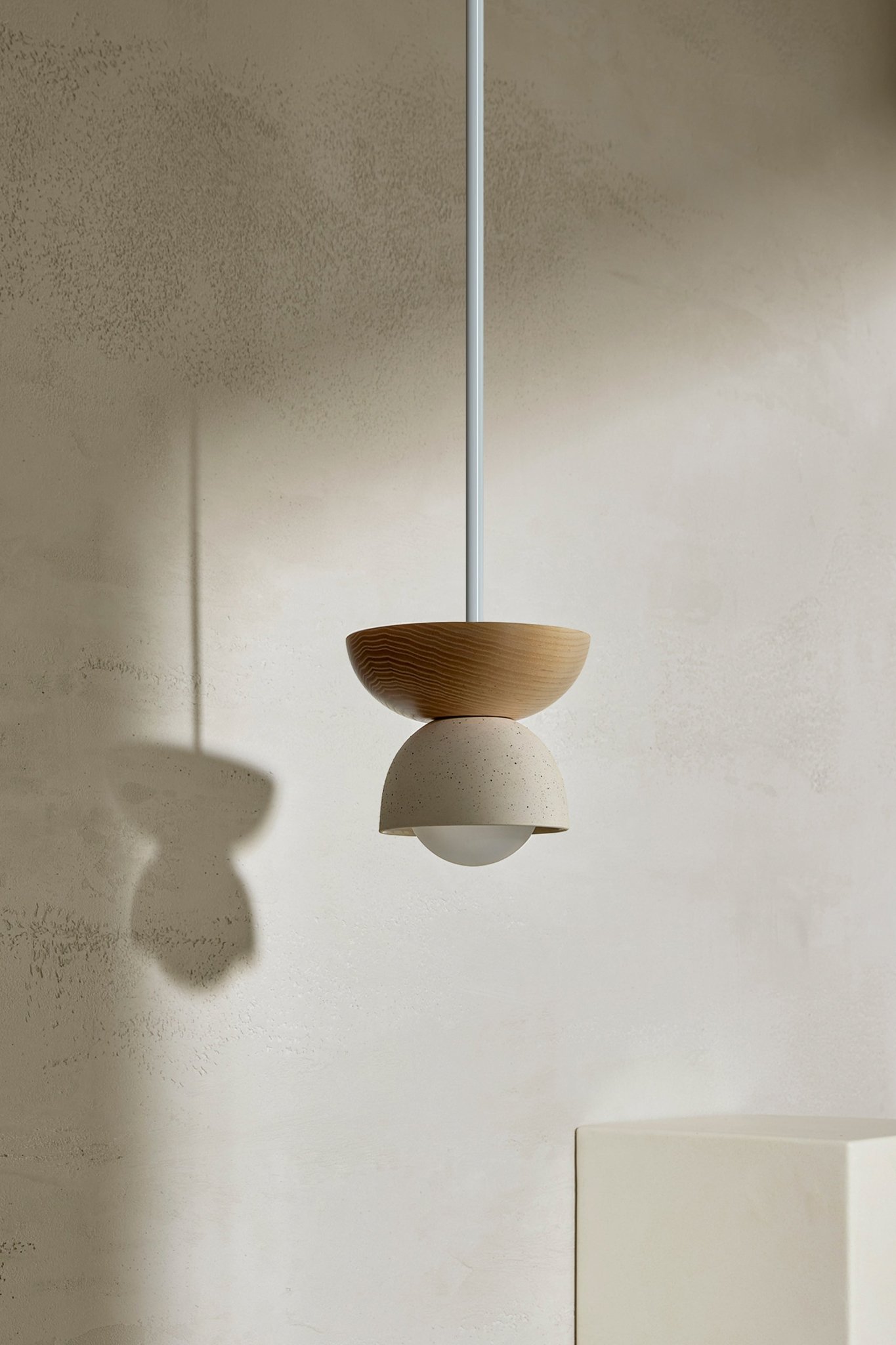 Terra 00 Pendant Light - Solid Rod Vanilla Bean, Ash, White Satin