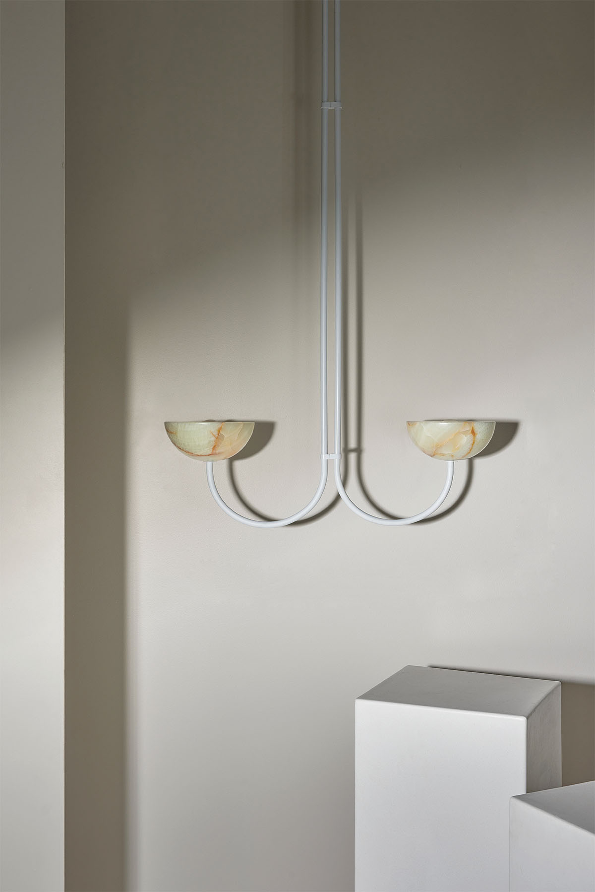 Aurelia Double Pendant Small Jade Onyx & White Satin