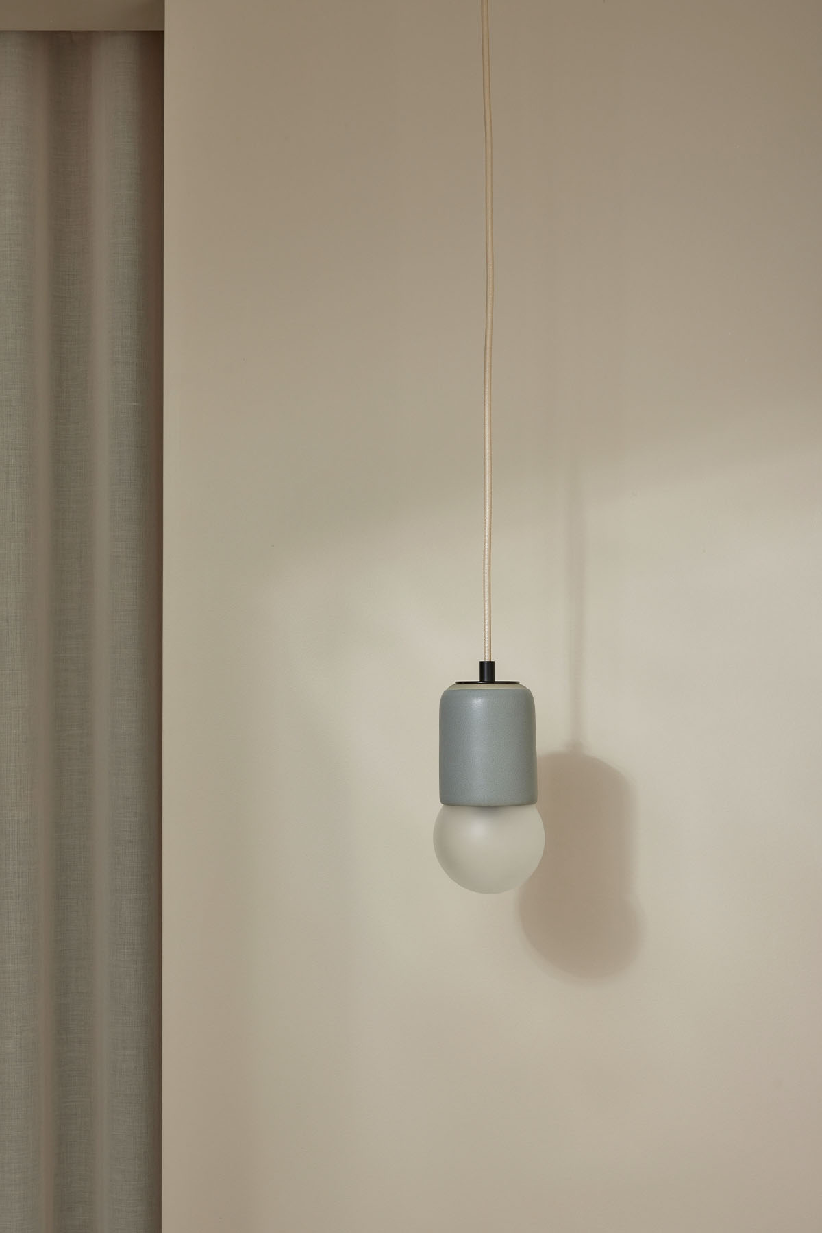 Terra 1 Pendant Light - Fabric Fog, Brushed Black
