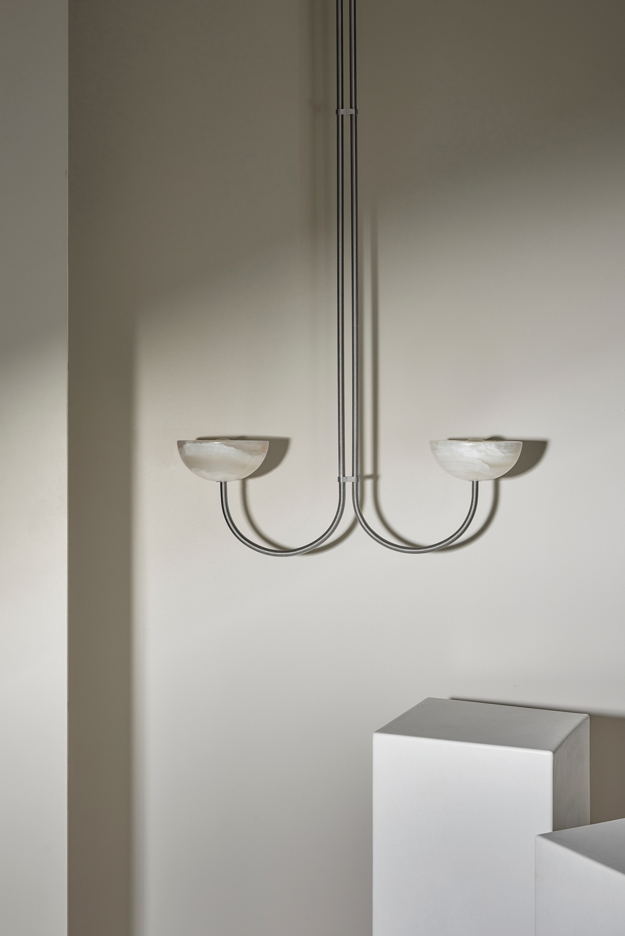 Aurelia Double Pendant Large White Onyx & Brushed Nickel