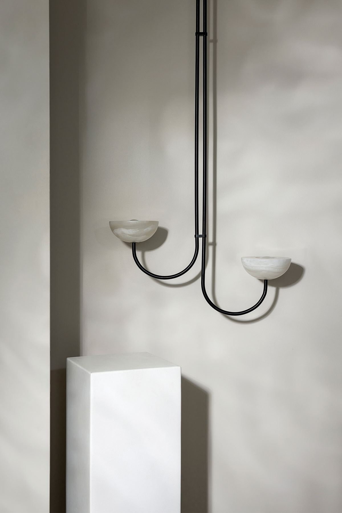 Aurelia Double Pendant Offset Large White Onyx & Brushed Black