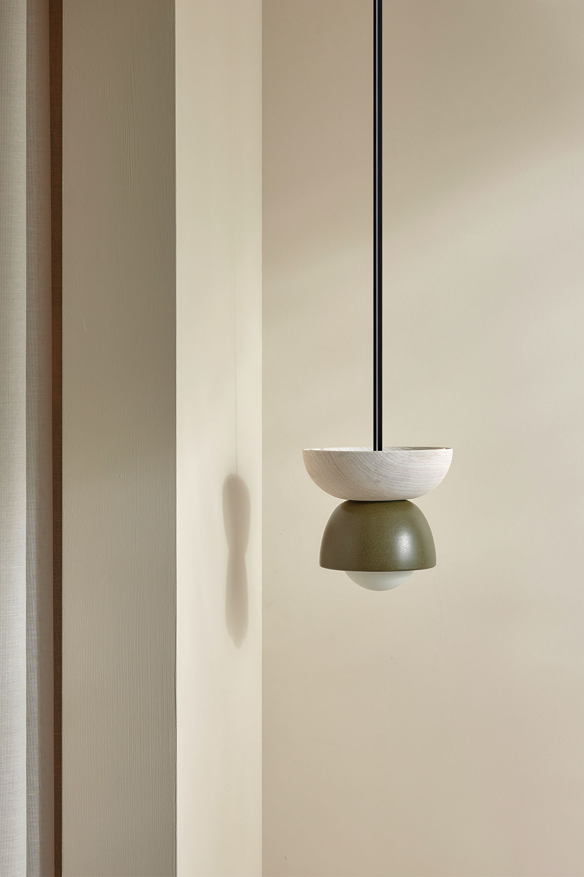 Terra 00 Pendant Light - Solid Rod Olive, Bleached Ash, Brushed Black