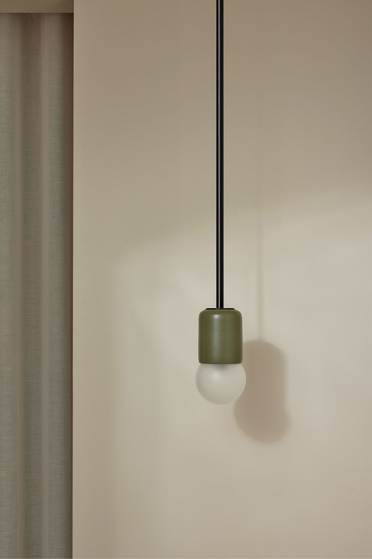 Terra 1 Pendant Light - Solid Rod Olive, Brushed Black
