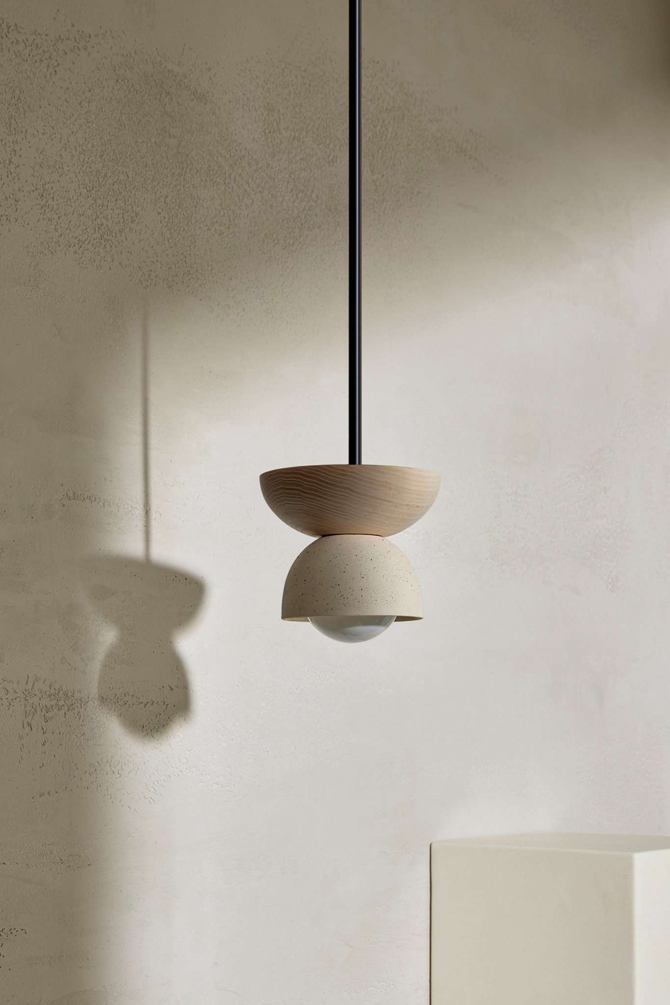 Terra 00 Pendant Light - Solid Rod Vanilla Bean, Bleached Ash, Brushed Black