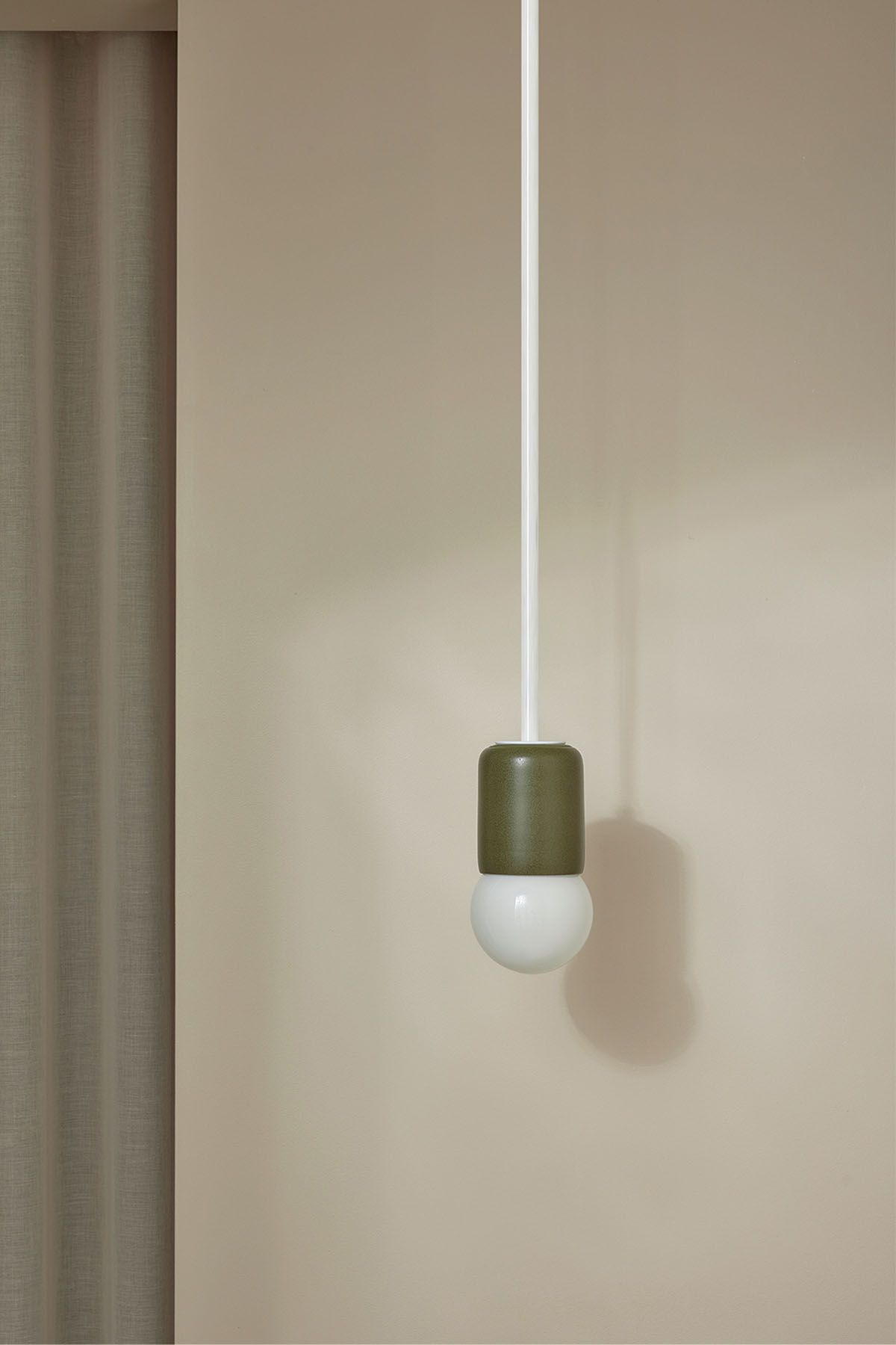 Terra 1 Pendant Light - Solid Rod Olive, White Satin