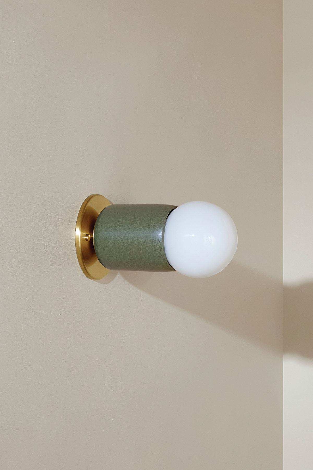 Terra 1 Surface Sconce Olive, Brass, Slim Base Junction Box Adaptor