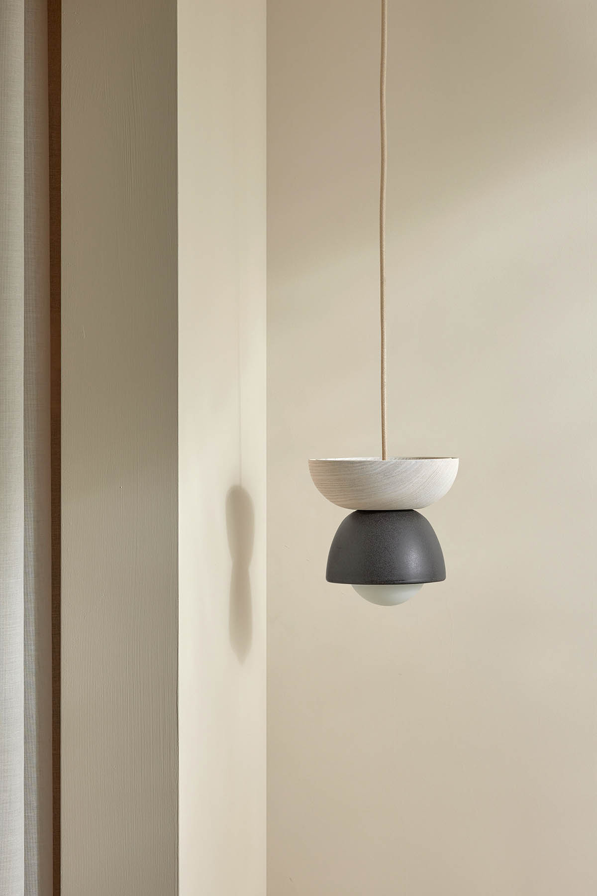 Terra 00 Pendant Light - Fabric Lead, Bleached Ash, Brushed Black