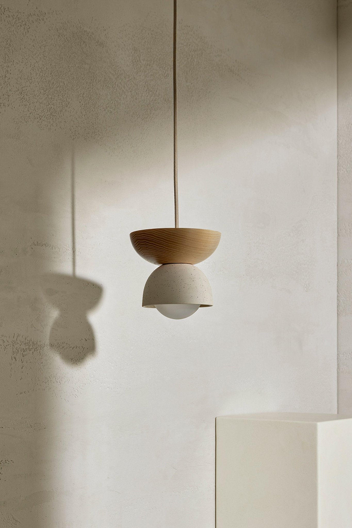 Terra 00 Pendant Light - Fabric Vanilla Bean, Ash, White Satin