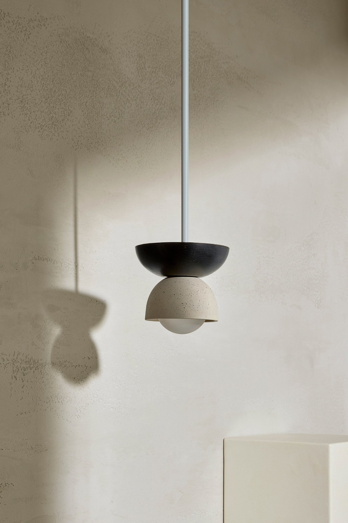 Terra 00 Pendant Light - Solid Rod Vanilla Bean, Blackened Ash, White Satin