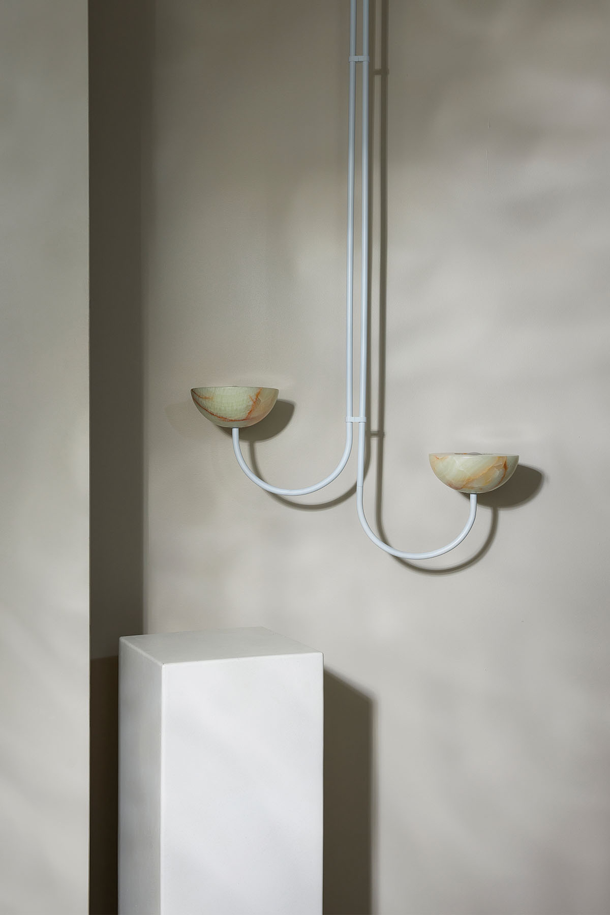 Aurelia Double Pendant Offset Large Jade Onyx & White Satin