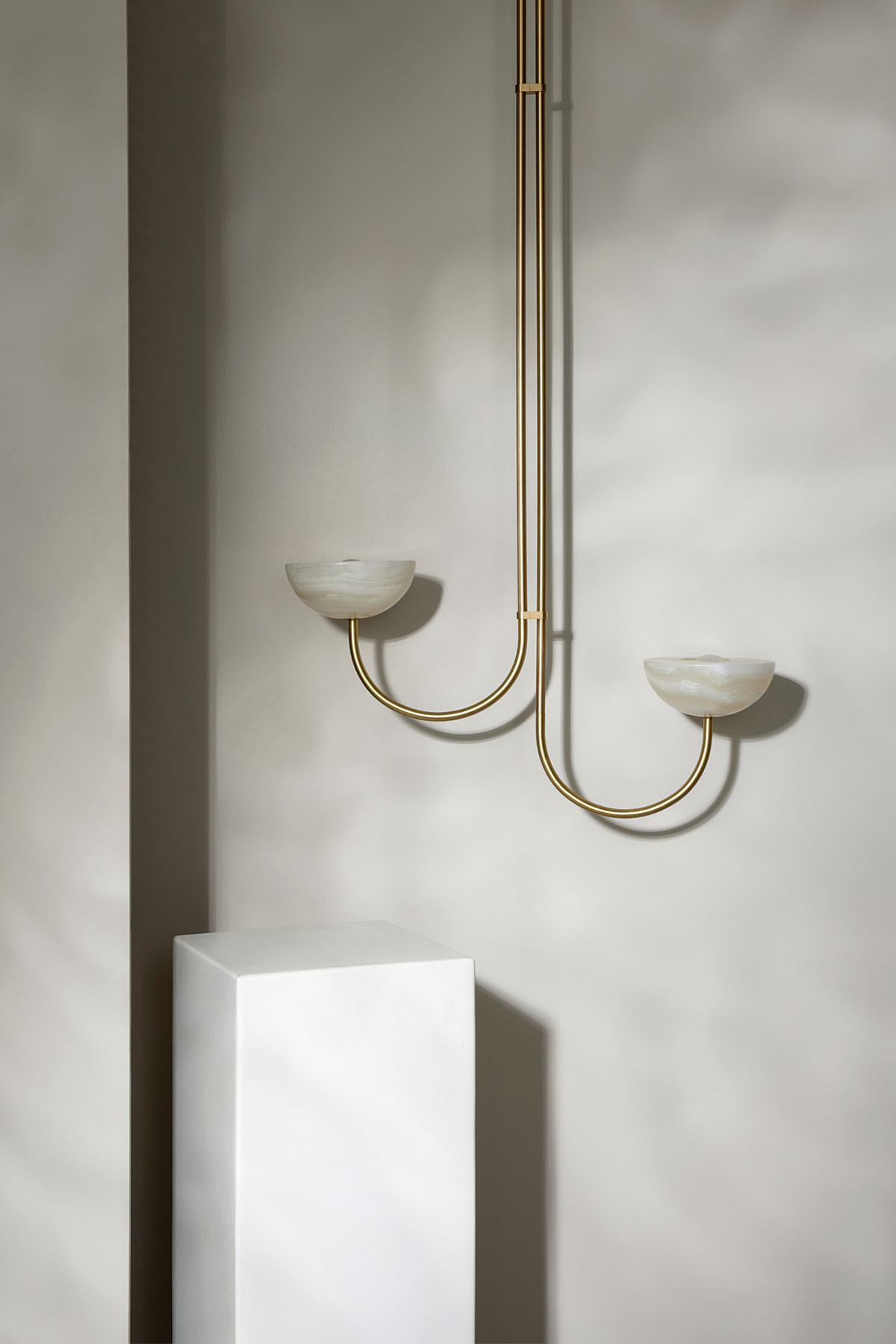 Aurelia Double Pendant Offset Small White Onyx & Brass