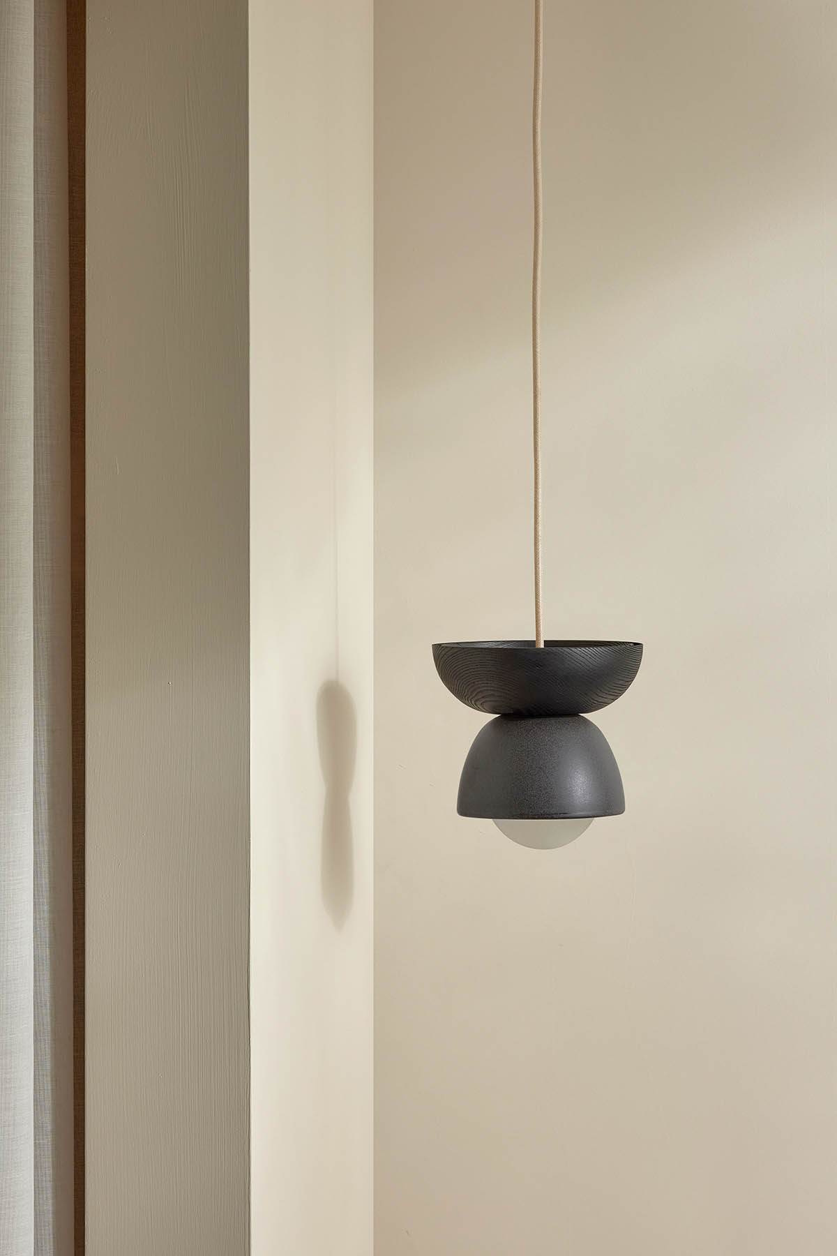 Terra 00 Pendant Light - Fabric Lead, Blackened Ash, White Satin