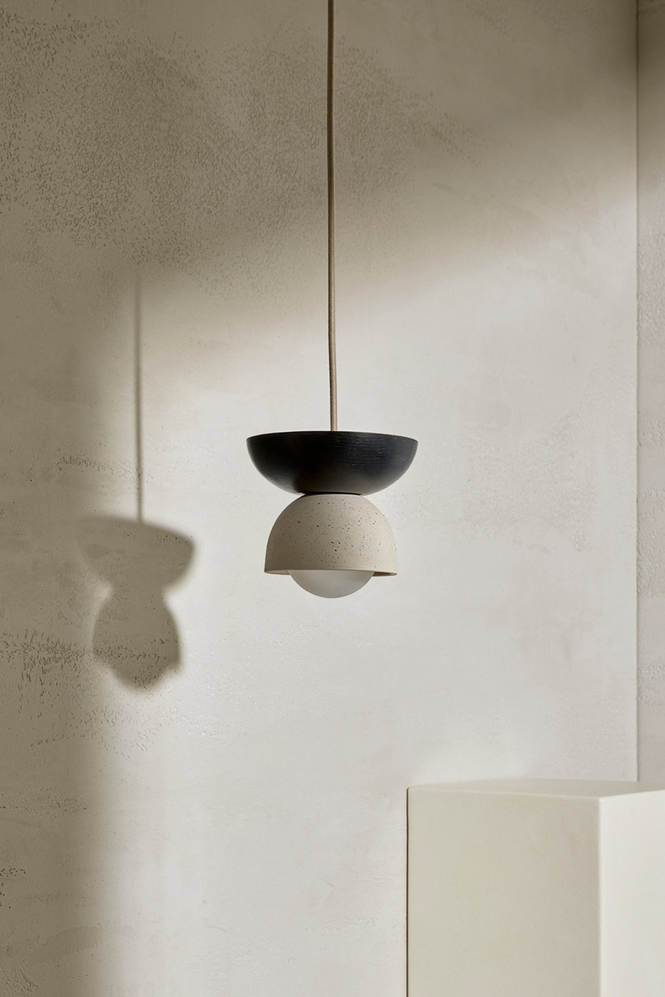 Terra 00 Pendant Light - Fabric Vanilla Bean, Blackened Ash, Brass